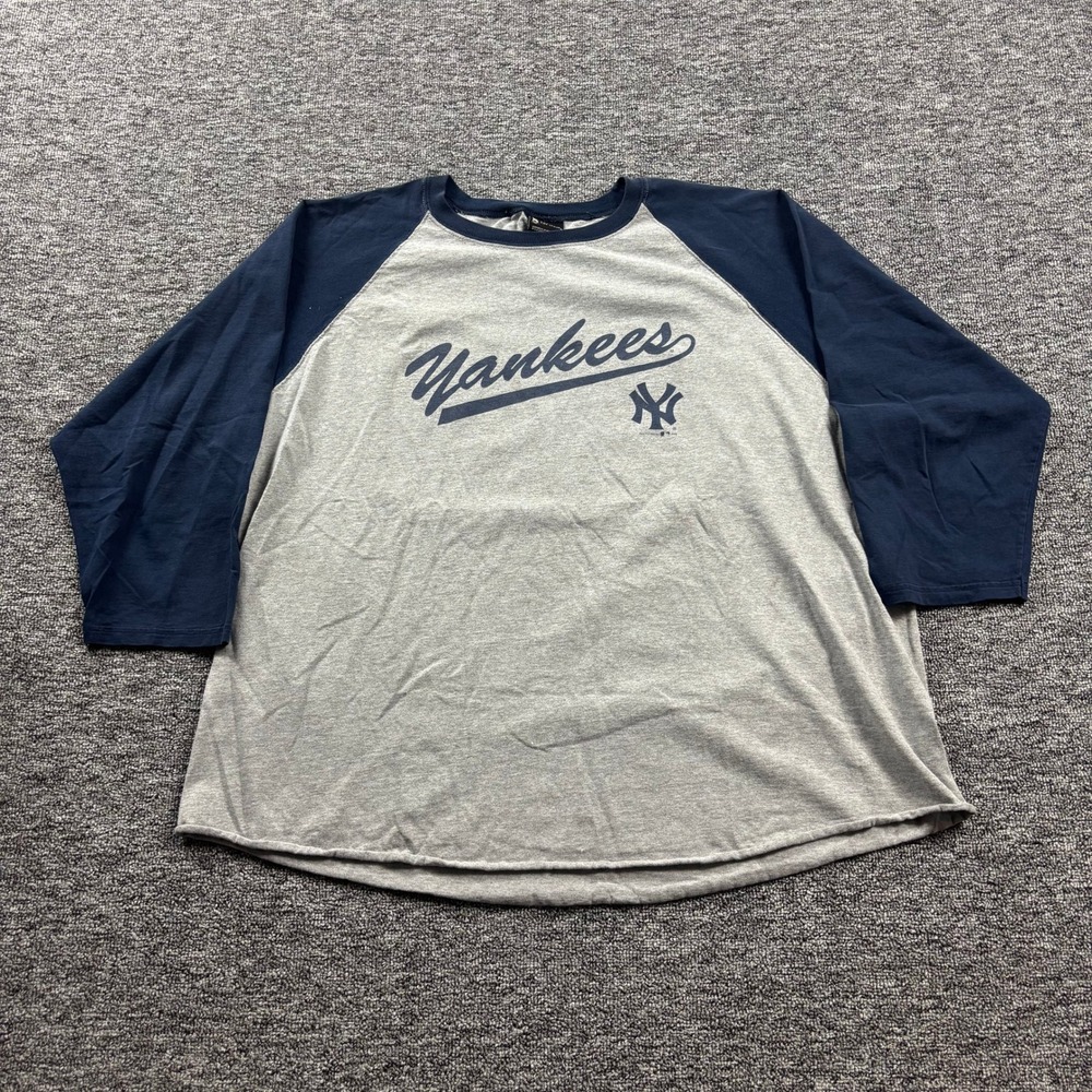 Y2K 2000s Gear For Sport New York Yankees Baseball Tee Grey/Navy Blue Size 2XL